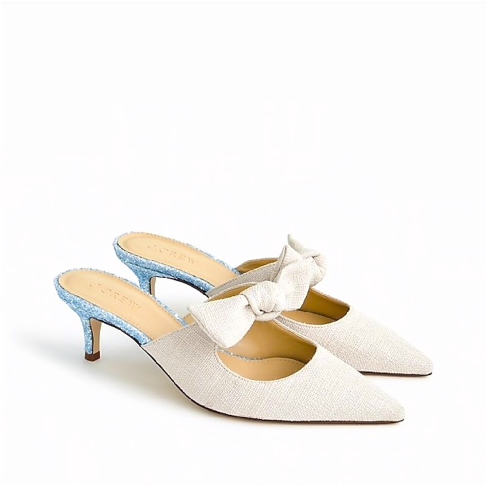 J. Crew Linen Tie Slide Heel Sophia Mules - Picture 2 of 11